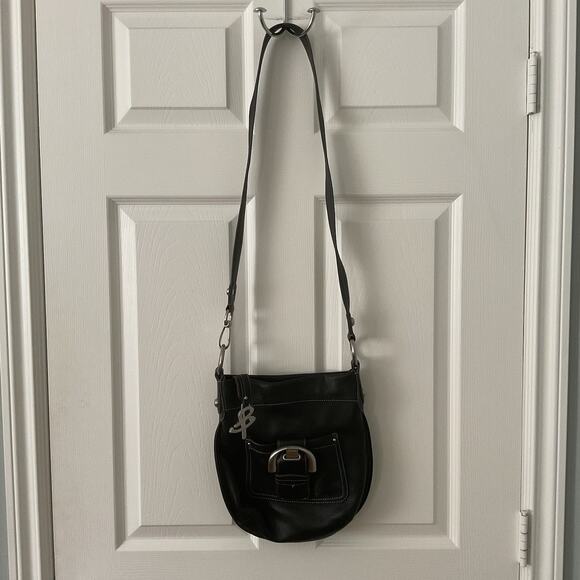 B. MAKOWSKY Leather Bag Crossbody Black Shoulder Handbag 2000s Buckle - Picture 2 of 4